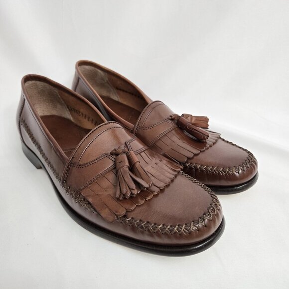 Bass Mens Lloyd Lowell Loafer Dress Shoe Brown Leather Kiltie Tassel Slip On 12M - Picture 1 of 8